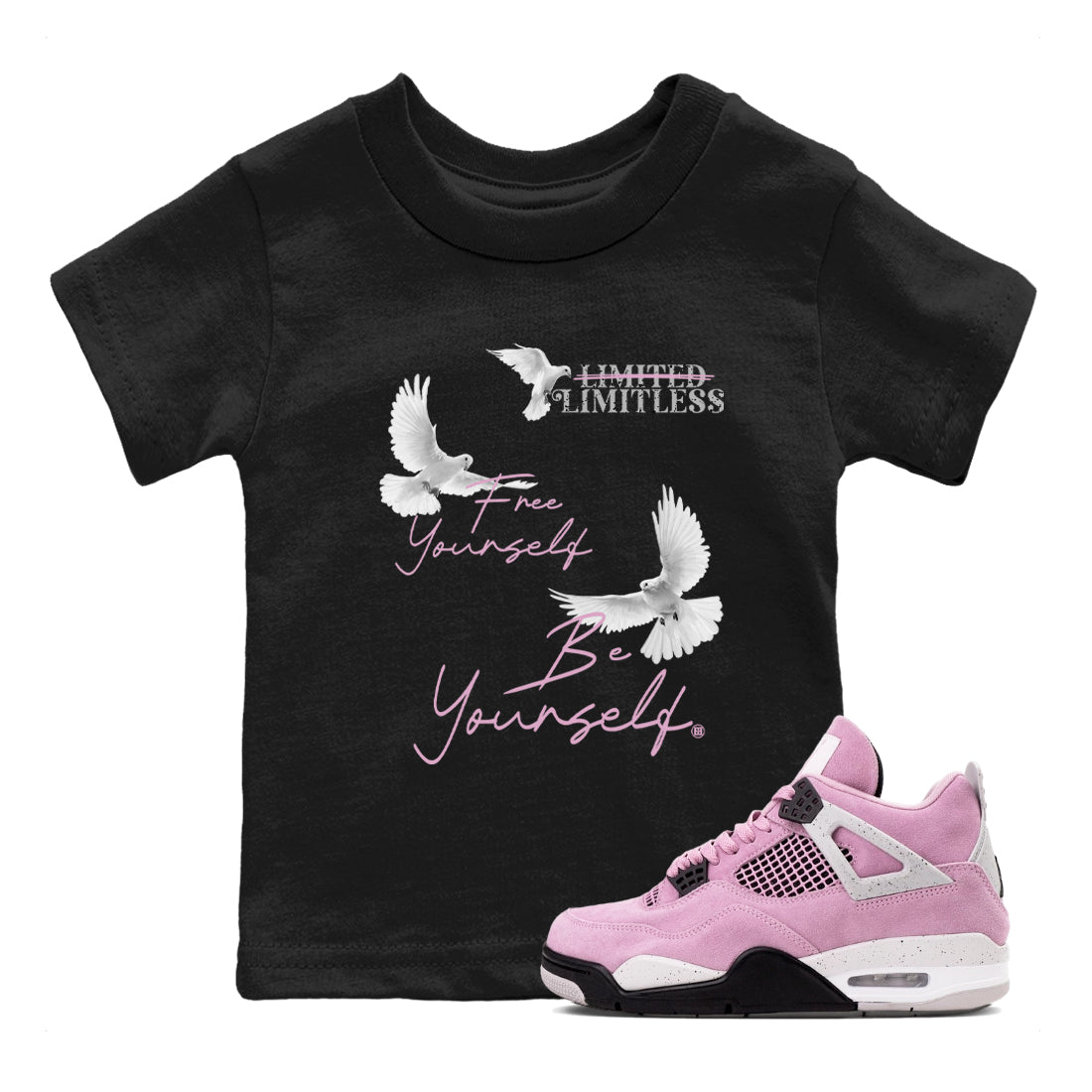 4s Orchid shirts to match jordans Free Yourself Be Yourself sneaker match tees Air Jordan 4 Orchid match shoes to clothes SNRT Sneaker Tees Youth Baby Black 1 tee