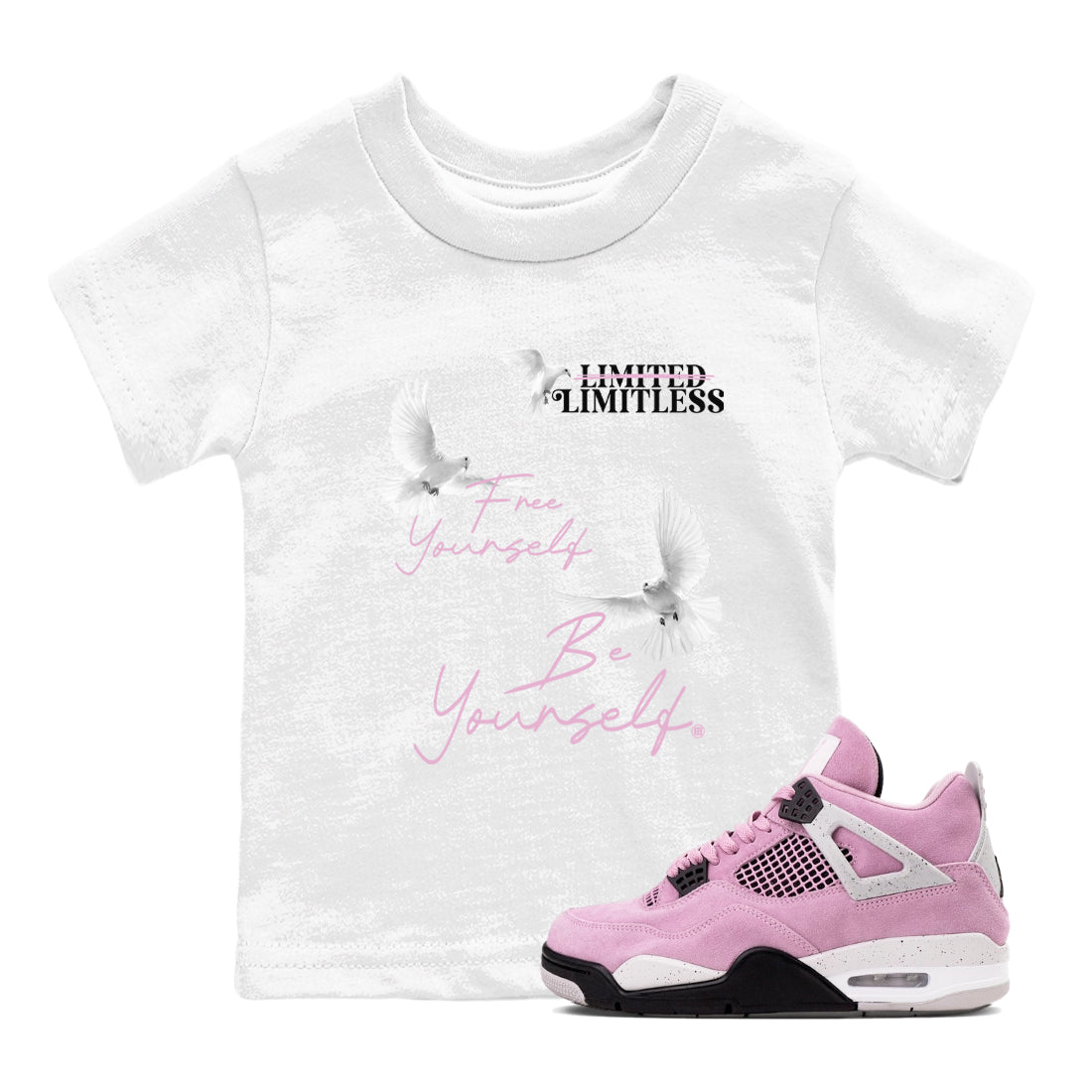 4s Orchid shirts to match jordans Free Yourself Be Yourself sneaker match tees Air Jordan 4 Orchid match shoes to clothes SNRT Sneaker Tees Youth Baby White 1 tee