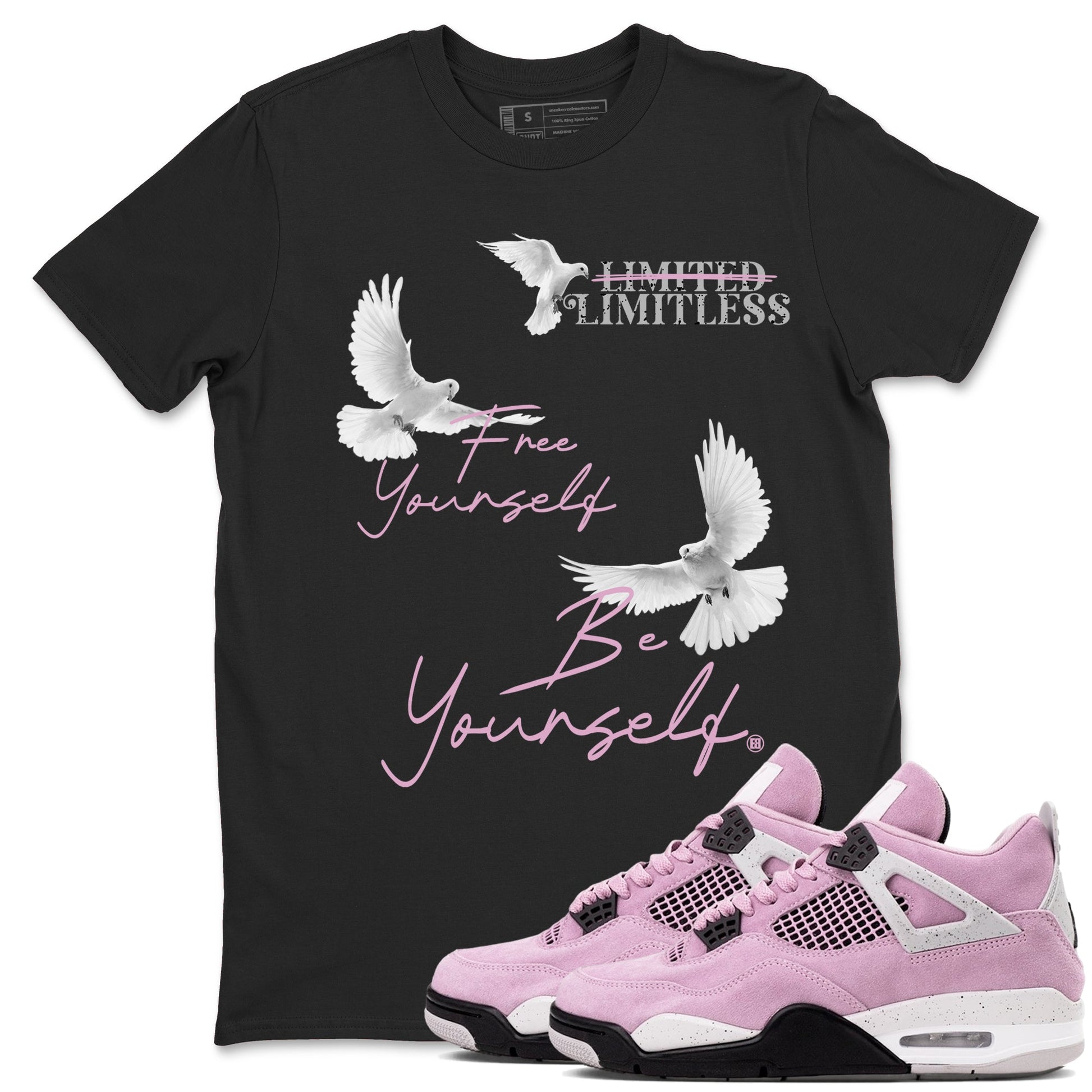 4s Orchid shirts to match jordans Free Yourself Be Yourself sneaker match tees Air Jordan 4 Orchid match shoes to clothes SNRT Sneaker Tees unisex cotton Black 1 shirts