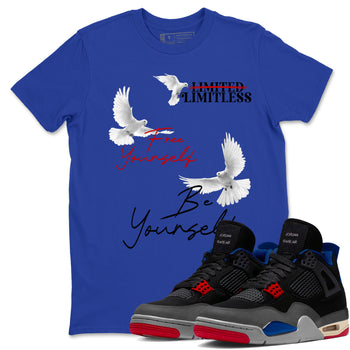 4s Rare shirts to match jordans Free Yourself Be Yourself sneaker match tees Air Jordan 4 Rare match shoes to clothes SNRT Sneaker Tees unisex cotton Royal Blue 1 shirts