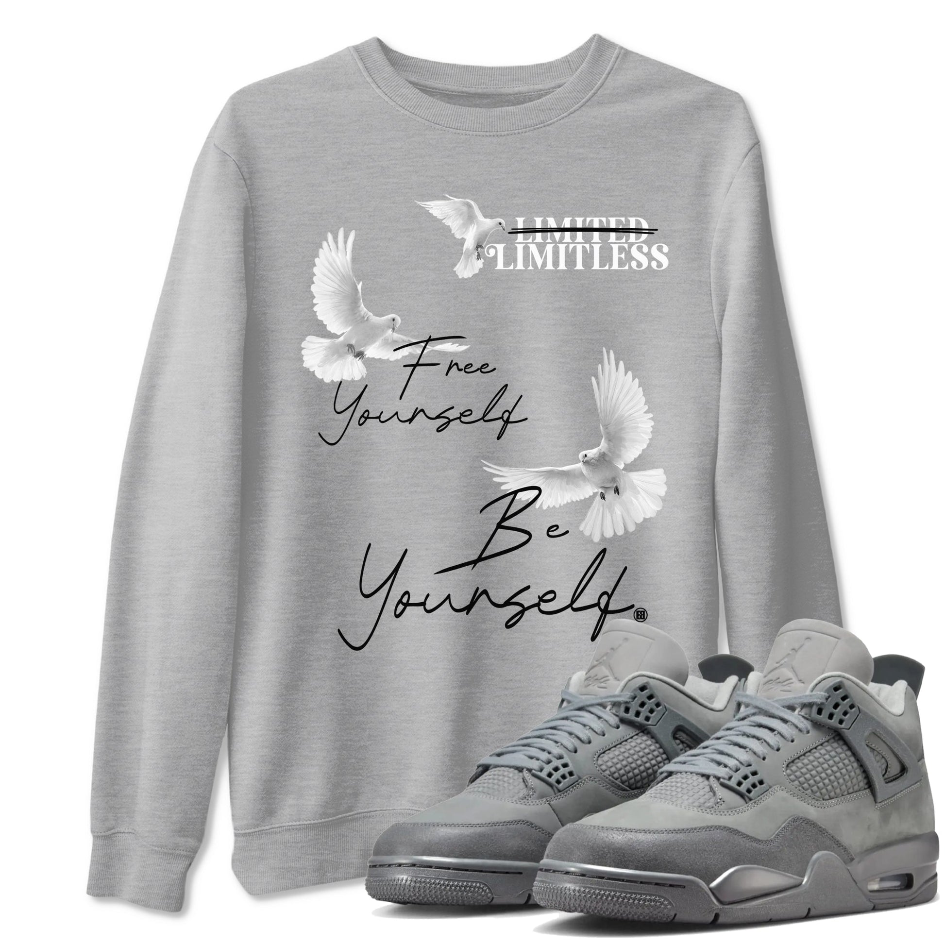 4s Wet Cement shirts to match jordans Free Yourself Be Yourself sneaker match tees Air Jordan 4 Wet Cement match shoes to clothes SNRT Sneaker Tees unisex cotton Heather Grey 1 shirts