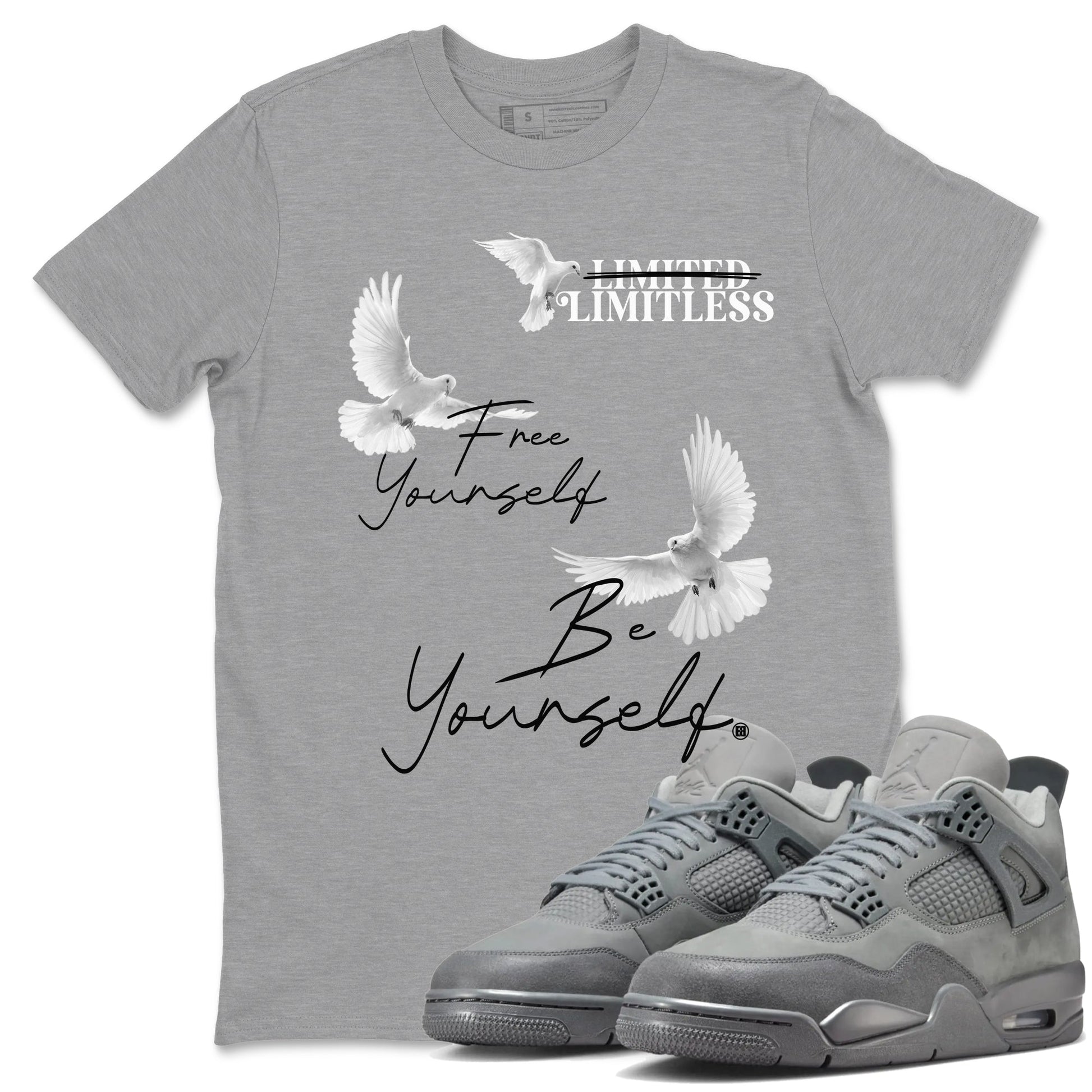 4s Wet Cement shirts to match jordans Free Yourself Be Yourself sneaker match tees Air Jordan 4 Wet Cement match shoes to clothes SNRT Sneaker Tees unisex cotton Heather Grey 1 shirts