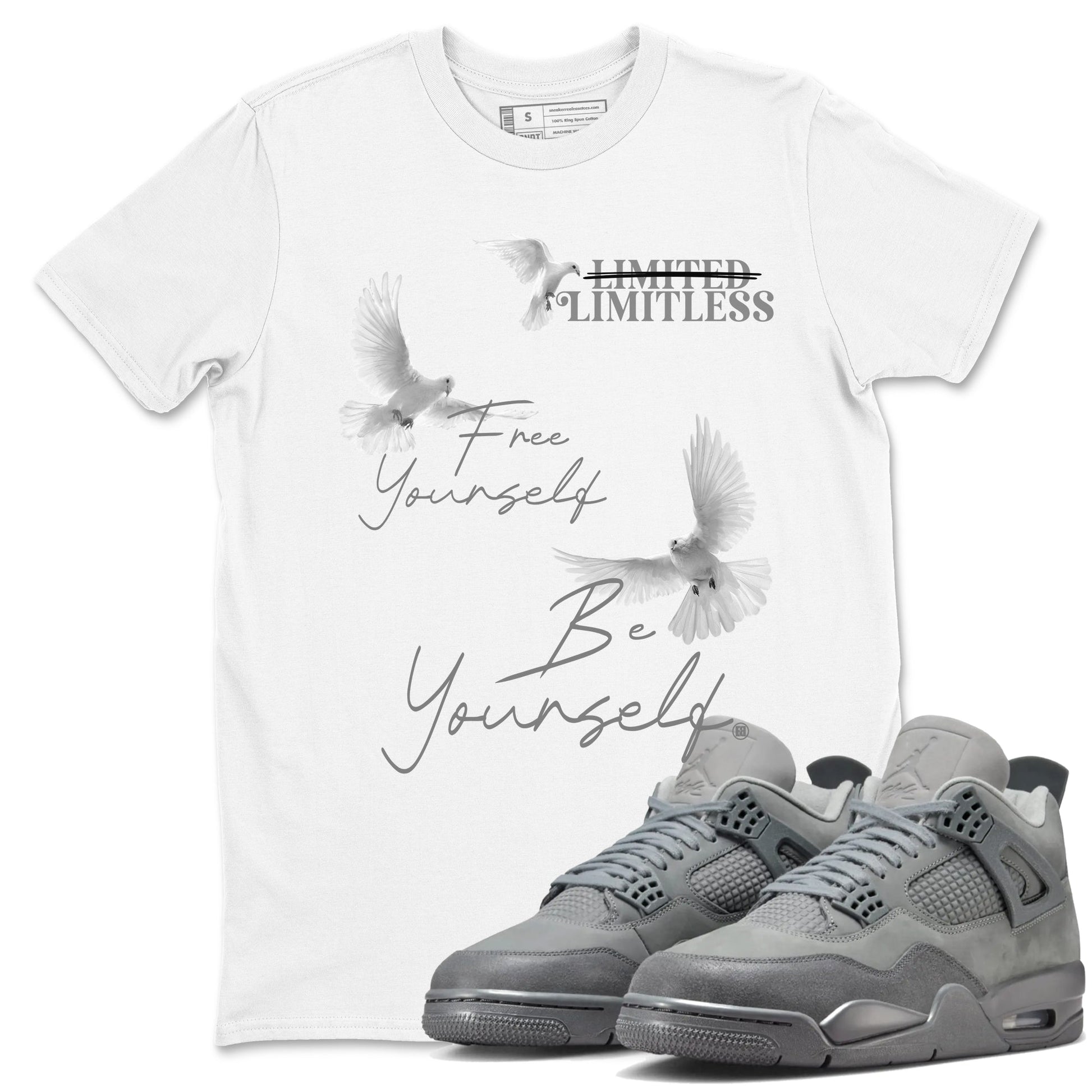 4s Wet Cement shirts to match jordans Free Yourself Be Yourself sneaker match tees Air Jordan 4 Wet Cement match shoes to clothes SNRT Sneaker Tees unisex cotton White 1 shirts