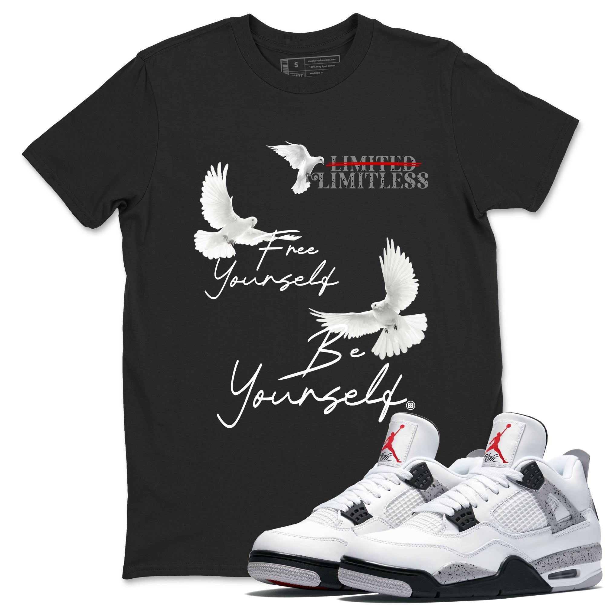 Free Yourself Be Yourself Unisex Adult Tops - Air Jordan 4 White Cement - SNRT Sneaker T-shirts