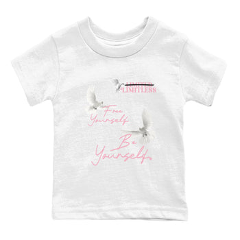 Free Yourself Be Yourself baby and kids t-shirt crafted for little sneakerheads to shine with the Air Jordan 5 35th Anniversary sneakers, displayed in White 2.