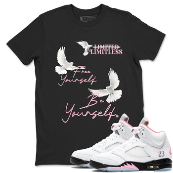 Free Yourself Be Yourself sneaker match t-shirt styled to complete your fit with the Air Jordan 5 35th Anniversary sneakers, shown in Black 1.