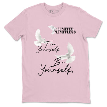 Free Yourself Be Yourself sneaker match t-shirt styled to complete your fit with the Air Jordan 5 35th Anniversary sneakers, shown in Pink 2.