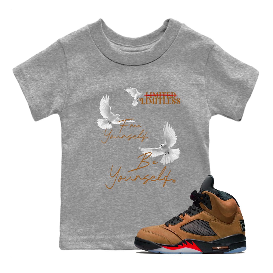 5s Archaeo Brown shirts to match jordans Free Yourself Be Yourself sneaker match tees Air Jordan 5 Archaeo Brown match shoes to clothes SNRT Sneaker Tees Youth Baby Heather Grey 1 tee