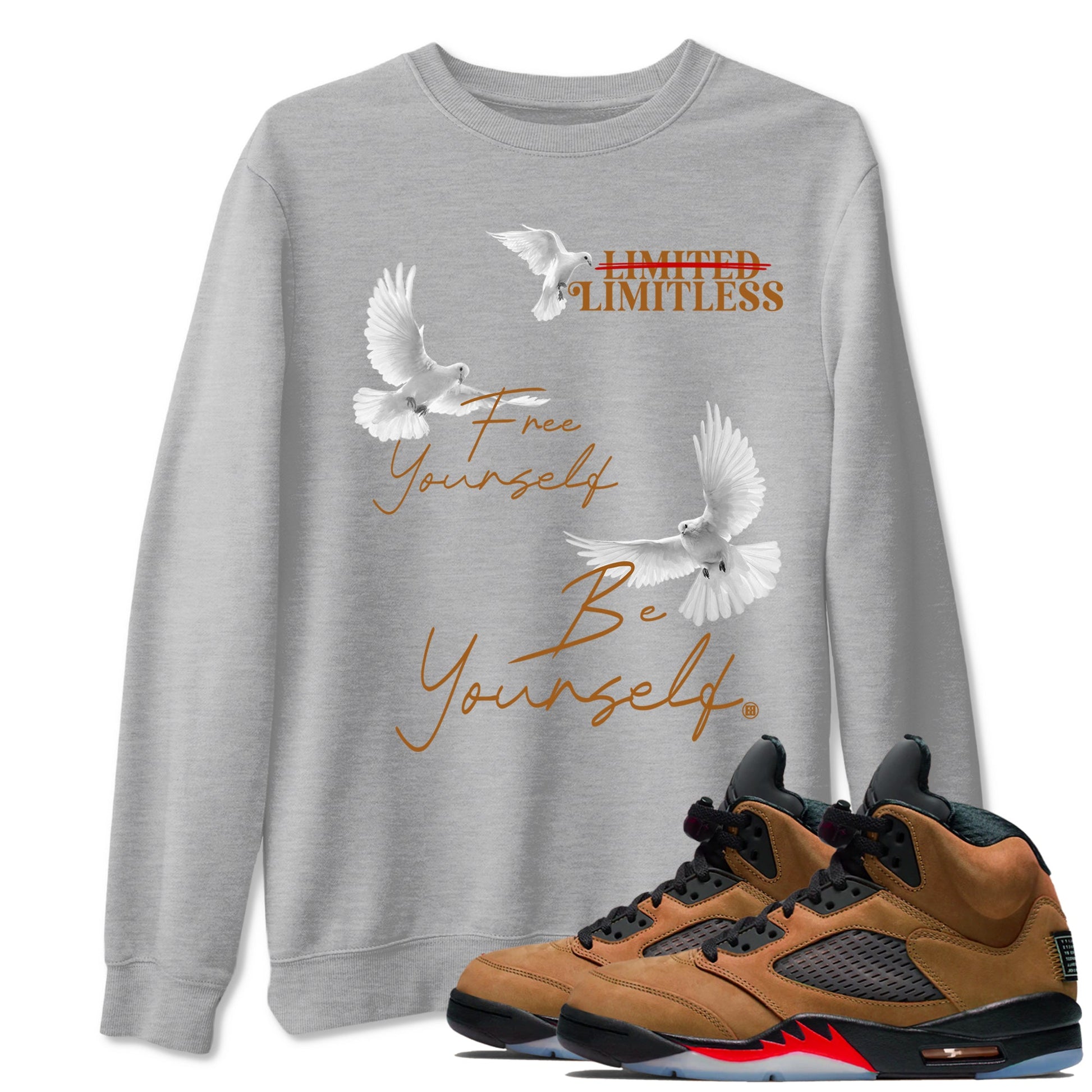 5s Archaeo Brown shirts to match jordans Free Yourself Be Yourself sneaker match tees Air Jordan 5 Archaeo Brown match shoes to clothes SNRT Sneaker Tees unisex cotton Heather Grey 1 shirts