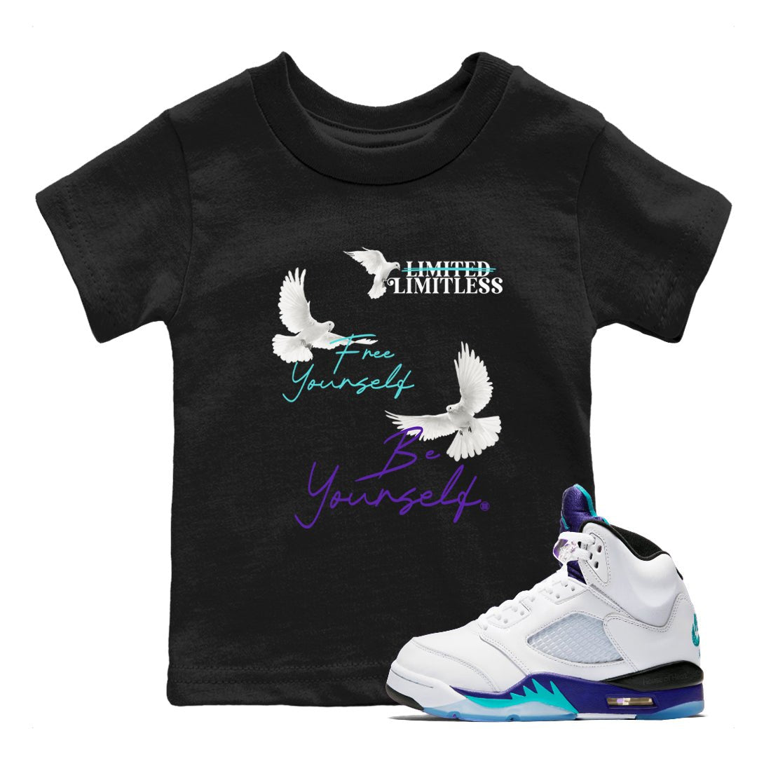 Free Yourself Be Yourself SNRT Sneaker Tees Kids - Air Jordan 5 Grape