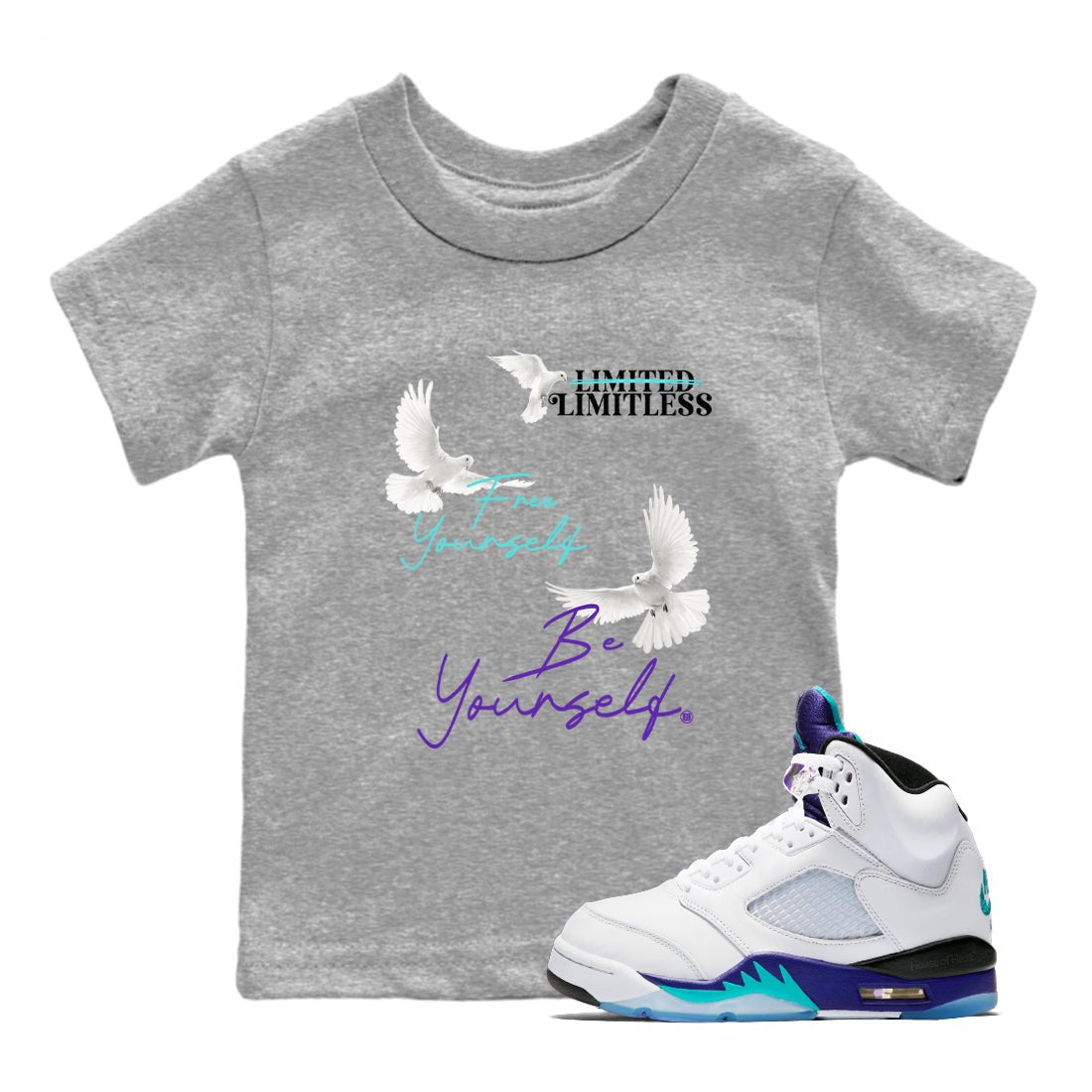 Free Yourself Be Yourself SNRT Sneaker Tees Kids - Air Jordan 5 Grape