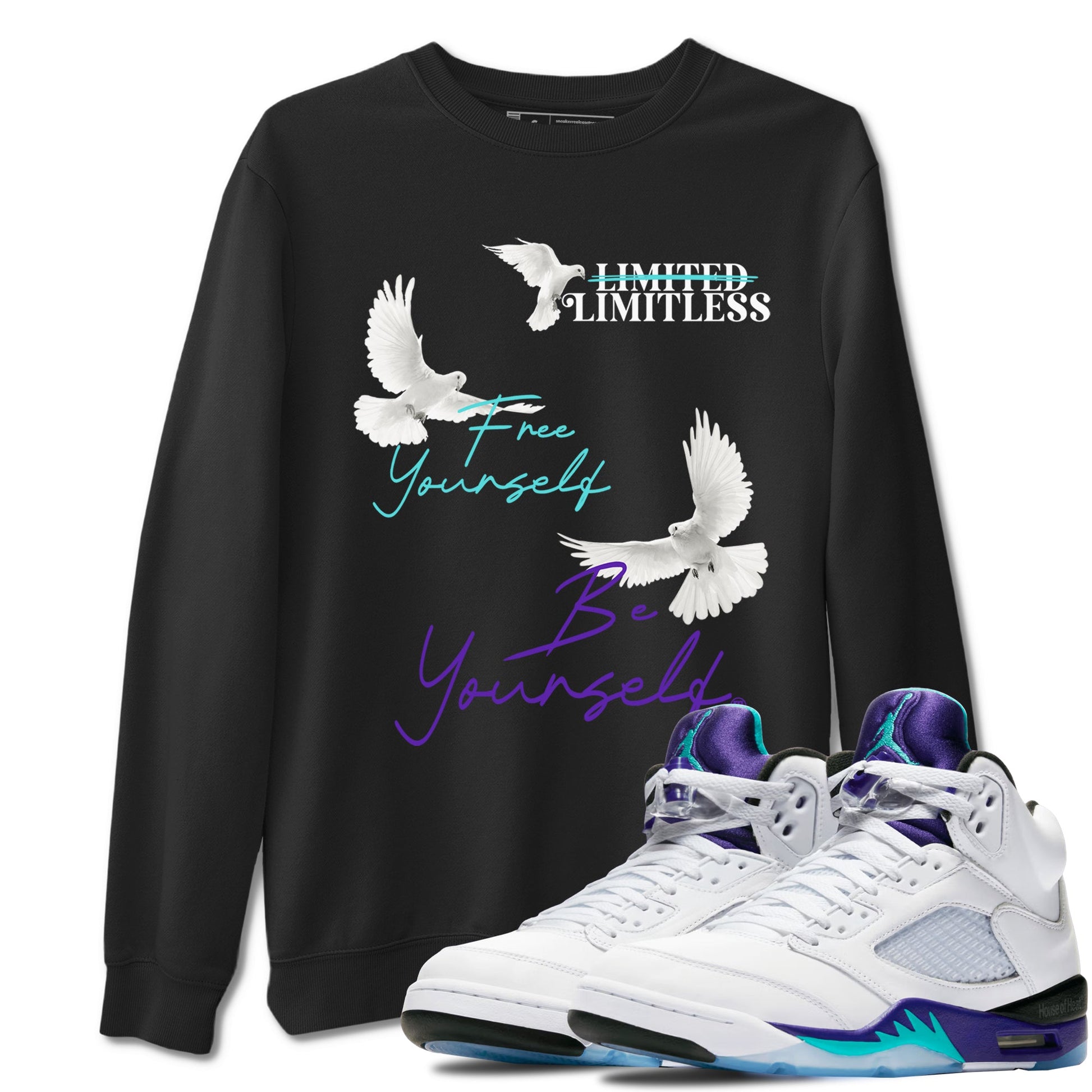 5s Grape shirts to match jordans Free Yourself Be Yourself sneaker match tees AJ5 Retro Grape match shoes to clothes SNRT Sneaker Tees unisex cotton Black 1 shirts