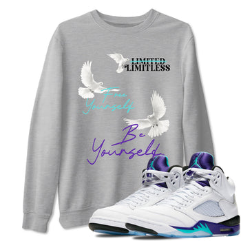 5s Grape shirts to match jordans Free Yourself Be Yourself sneaker match tees AJ5 Retro Grape match shoes to clothes SNRT Sneaker Tees unisex cotton Heather Grey 1 shirts