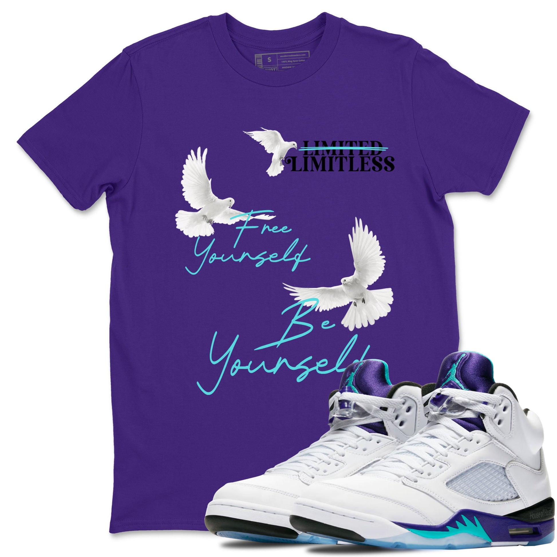 5s Grape shirts to match jordans Free Yourself Be Yourself sneaker match tees AJ5 Retro Grape match shoes to clothes SNRT Sneaker Tees unisex cotton Purple 1 shirts