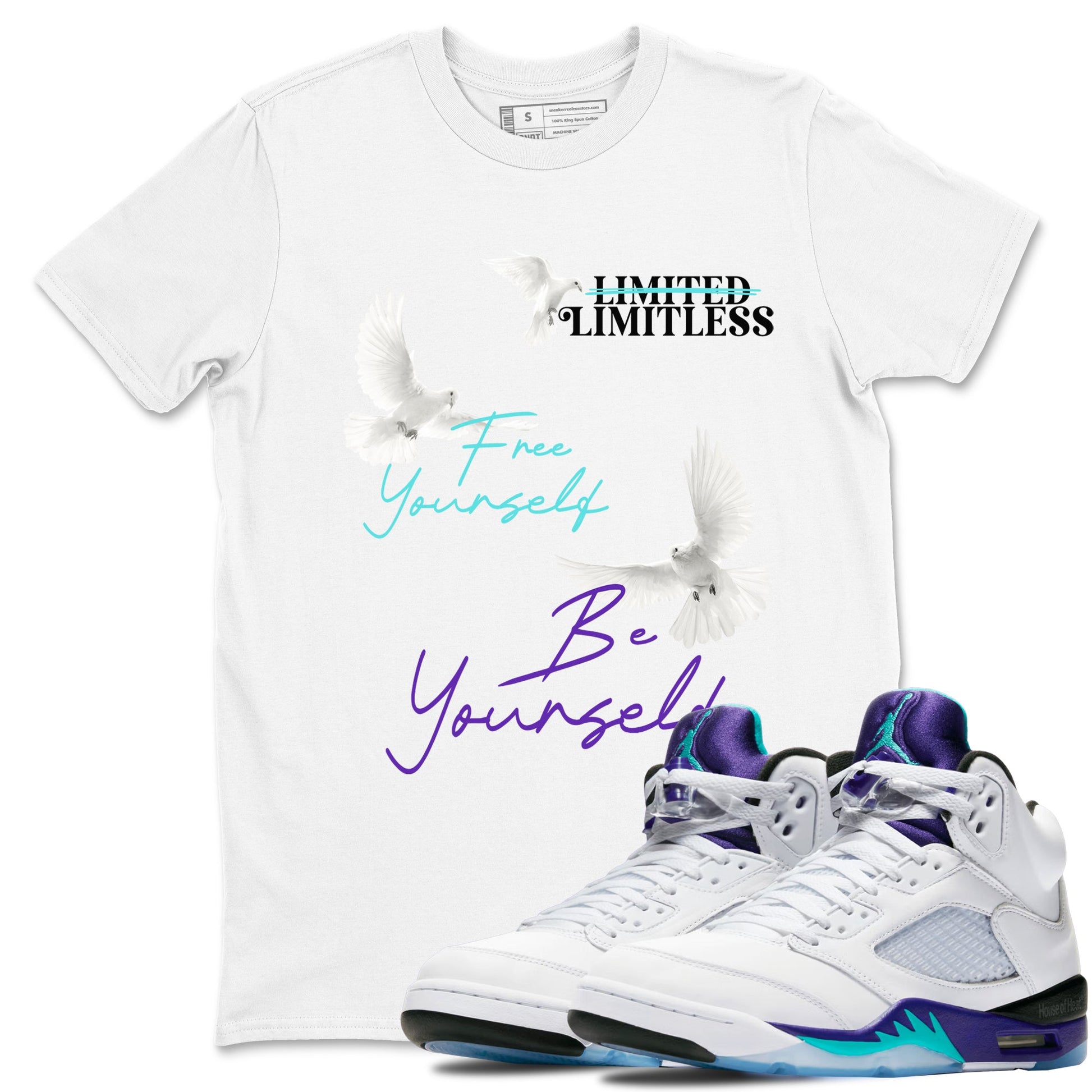 5s Grape shirts to match jordans Free Yourself Be Yourself sneaker match tees AJ5 Retro Grape match shoes to clothes SNRT Sneaker Tees unisex cotton White 1 shirts