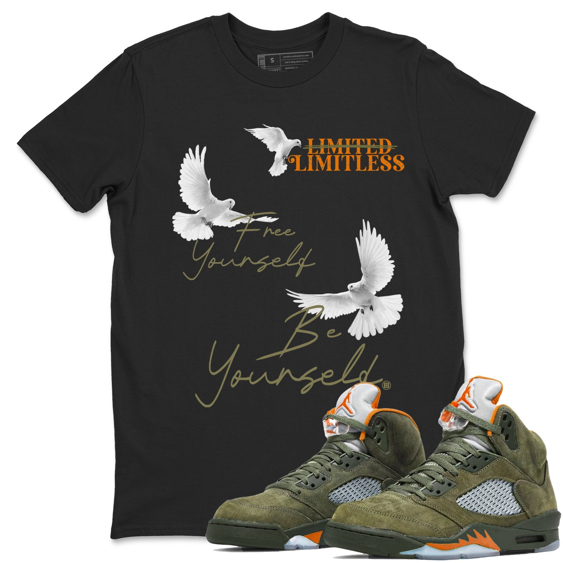 5s Olive shirts to match jordans Free Yourself Be Yourself sneaker match tees Air Jordan 5 Olive match shoes to clothes SNRT Sneaker Tees unisex cotton Black 1 shirts