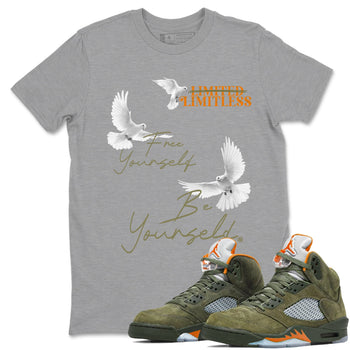 5s Olive shirts to match jordans Free Yourself Be Yourself sneaker match tees Air Jordan 5 Olive match shoes to clothes SNRT Sneaker Tees unisex cotton Heather Grey 1 shirts