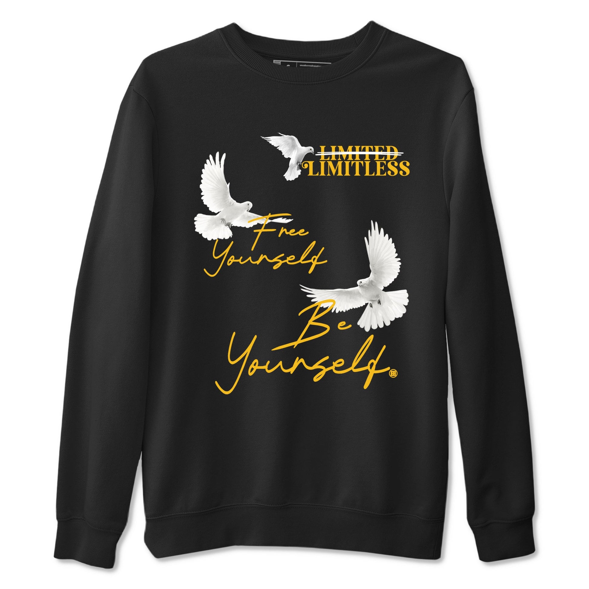 Free Yourself Be Yourself sneaker match t-shirt styled to complete your fit with the Air Jordan 5 Tokyo sneakers, shown in Black 2.