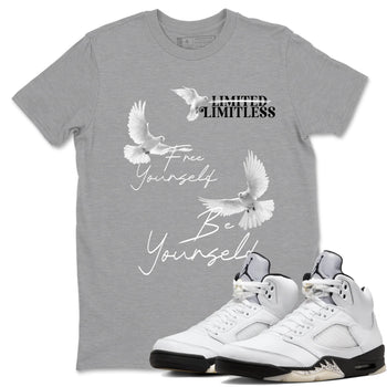 5s White Black shirts to match jordans Free Yourself Be Yourself sneaker match tees Air Jordan 5 White Black match shoes to clothes SNRT Sneaker Tees unisex cotton Heather Grey 1 shirts