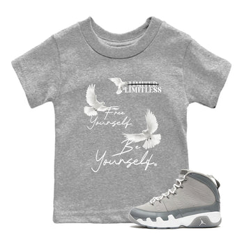 9s Cool Grey shirts to match jordans Free Yourself Be Yourself sneaker match tees Air Jordan 9 Cool Grey match shoes to clothes SNRT Sneaker Tees Youth Baby Heather Grey 1 tee