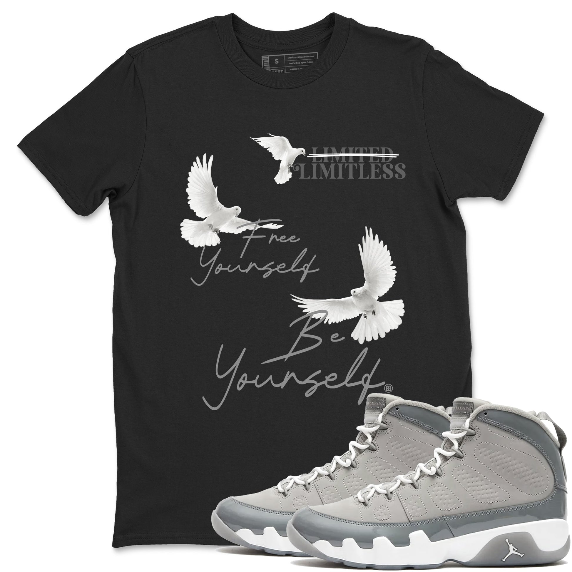 9s Cool Grey shirts to match jordans Free Yourself Be Yourself sneaker match tees Air Jordan 9 Cool Grey match shoes to clothes SNRT Sneaker Tees unisex cotton Black 1 shirts