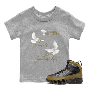 9s Olive shirts to match jordans Free Yourself Be Yourself sneaker match tees Air Jordan 9 Olive match shoes to clothes SNRT Sneaker Tees Youth Baby Heather Grey 1 tee