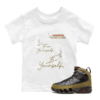 9s Olive shirts to match jordans Free Yourself Be Yourself sneaker match tees Air Jordan 9 Olive match shoes to clothes SNRT Sneaker Tees Youth Baby White 1 tee