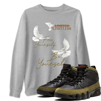 9s Olive shirts to match jordans Free Yourself Be Yourself sneaker match tees Air Jordan 9 Olive match shoes to clothes SNRT Sneaker Tees unisex cotton Heather Grey 1 shirts