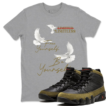 9s Olive shirts to match jordans Free Yourself Be Yourself sneaker match tees Air Jordan 9 Olive match shoes to clothes SNRT Sneaker Tees unisex cotton Heather Grey 1 shirts
