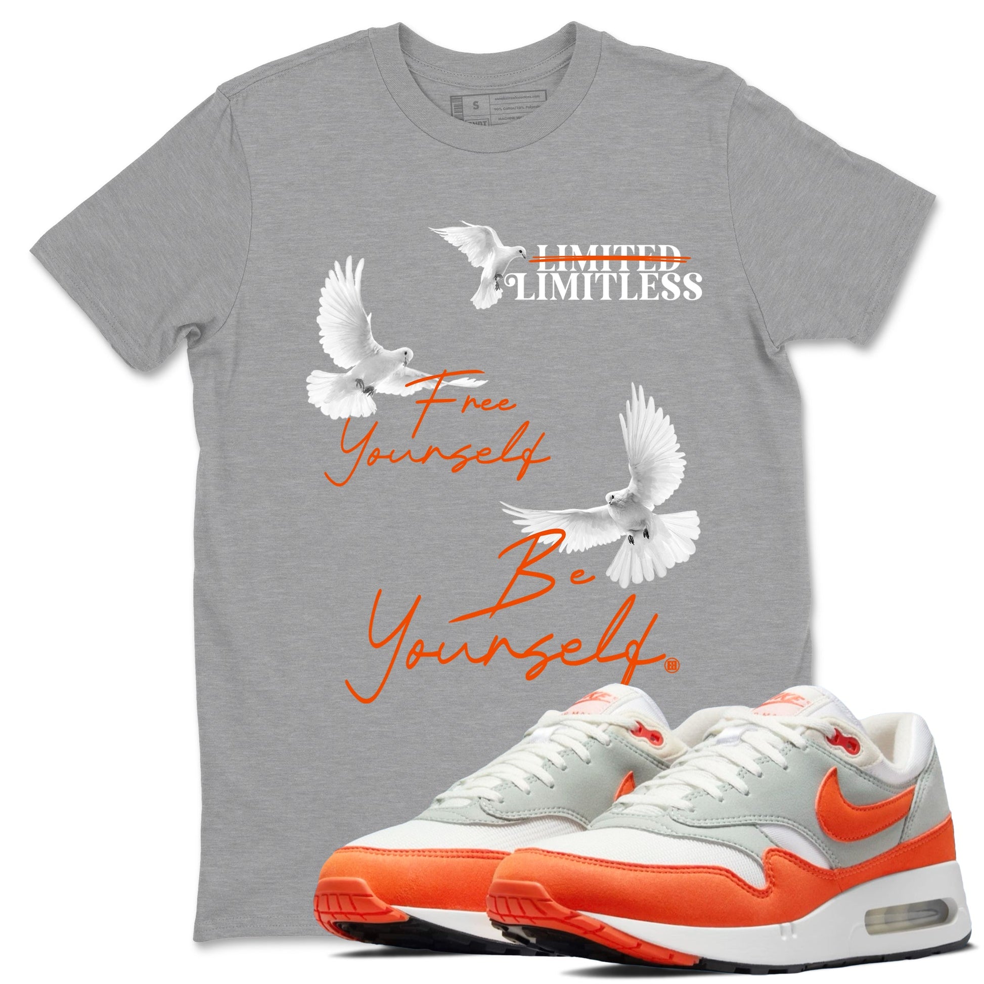 Air Max 1 OG '86 'Summit White and Cosmic Clay shirts to match jordans Free Yourself Be Yourself sneaker match tees Air Max 1 Cosmic Clay match shoes to clothes SNRT Sneaker Tees unisex cotton Heather Grey 1 shirts
