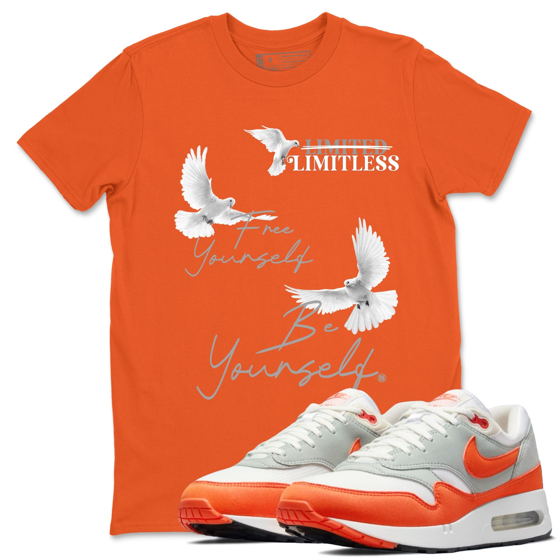 Air Max 1 OG '86 'Summit White and Cosmic Clay shirts to match jordans Free Yourself Be Yourself sneaker match tees Air Max 1 Cosmic Clay match shoes to clothes SNRT Sneaker Tees unisex cotton Orange 1 shirts