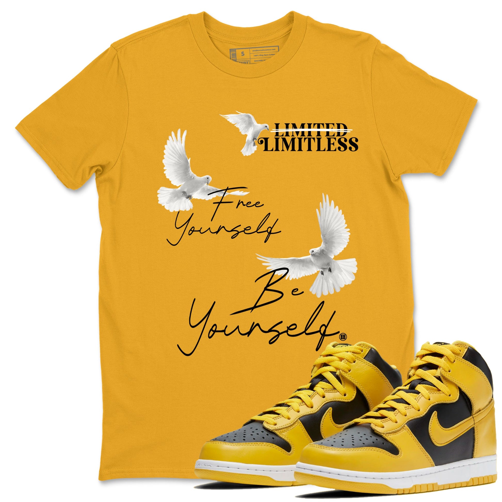 Dunk High Wu Tang shirts to match jordans Free Yourself Be Yourself sneaker match tees Dunk High Wu Tang match shoes to clothes SNRT Sneaker Tees unisex cotton Gold 1 shirts