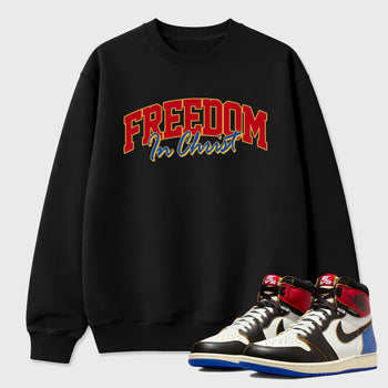 Sneakerfit for Sneakerheads – Sneaker Tees To Match Air Jordan 1 Union x Fragment Sneakers – Freedom In Christ Tee Black 1