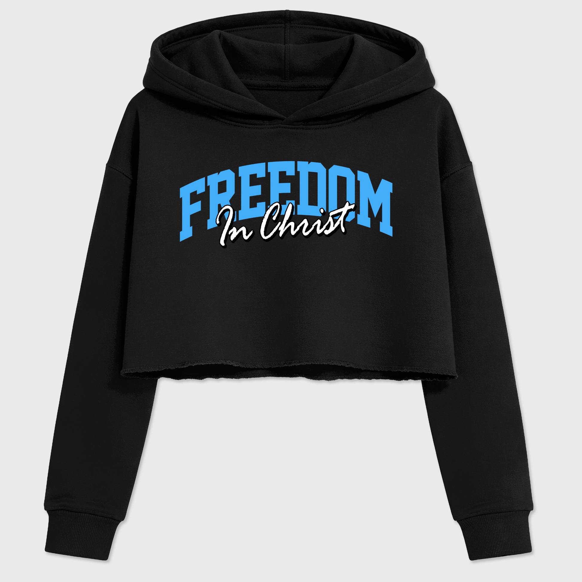 Sneaker match tees – Sneaker Tees To Match Air Jordan 14 University Blue Shoes – Freedom In Christ Crop T-Shirt Black 2