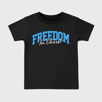 Sneaker match tees – Sneaker Tees To Match Air Jordan 14 University Blue Shoes – Freedom In Christ Kids T-Shirt Black 2