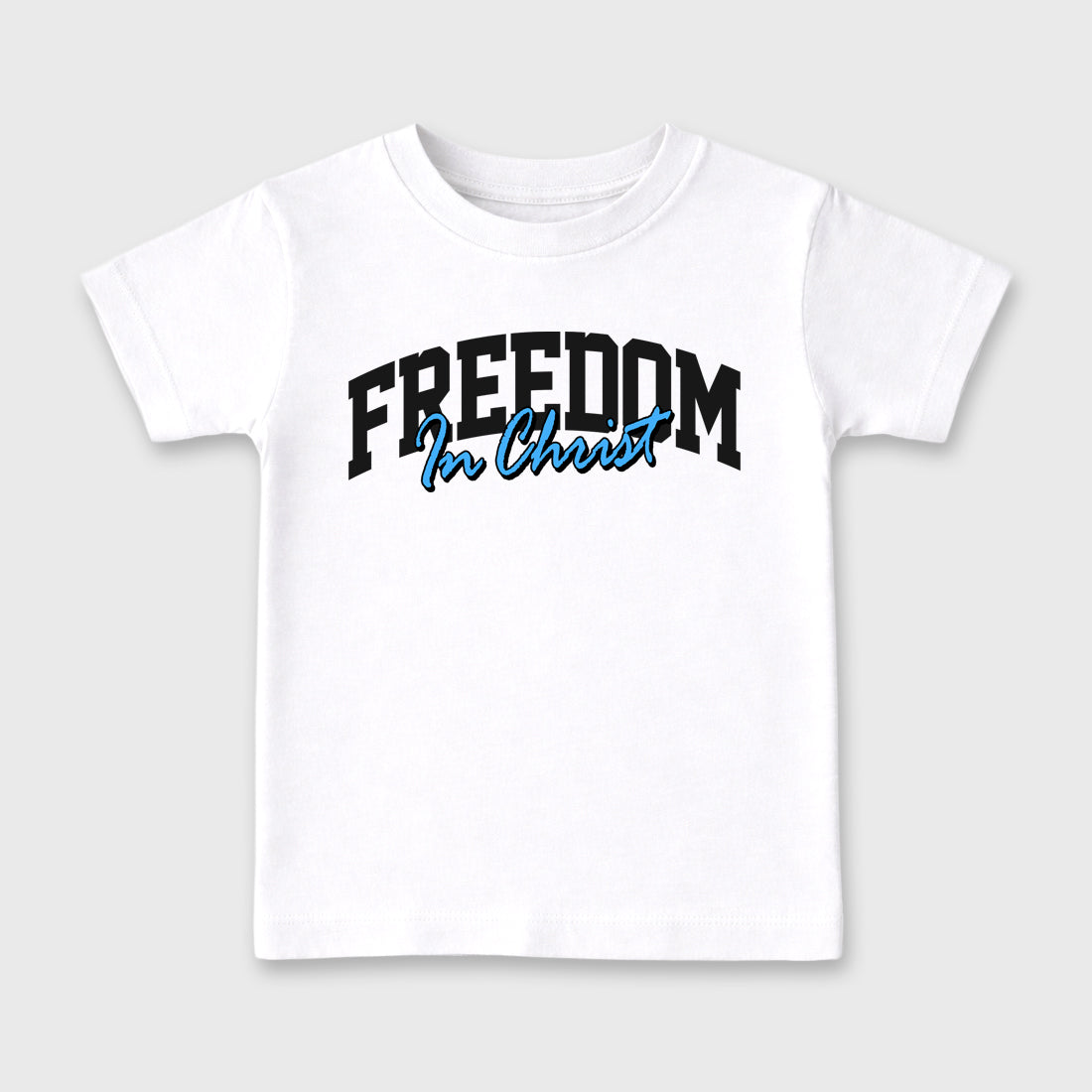 Sneaker match tees – Sneaker Tees To Match Air Jordan 14 University Blue Shoes – Freedom In Christ Kids T-Shirt White 2