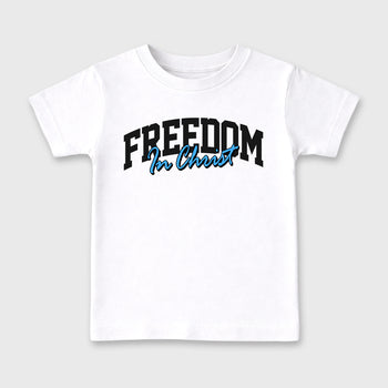 Sneaker match tees – Sneaker Tees To Match Air Jordan 14 University Blue Shoes – Freedom In Christ Kids T-Shirt White 2