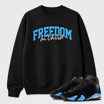 Sneaker match tees – Sneaker Tees To Match Air Jordan 14 University Blue Shoes – Freedom In Christ Tee Black 1