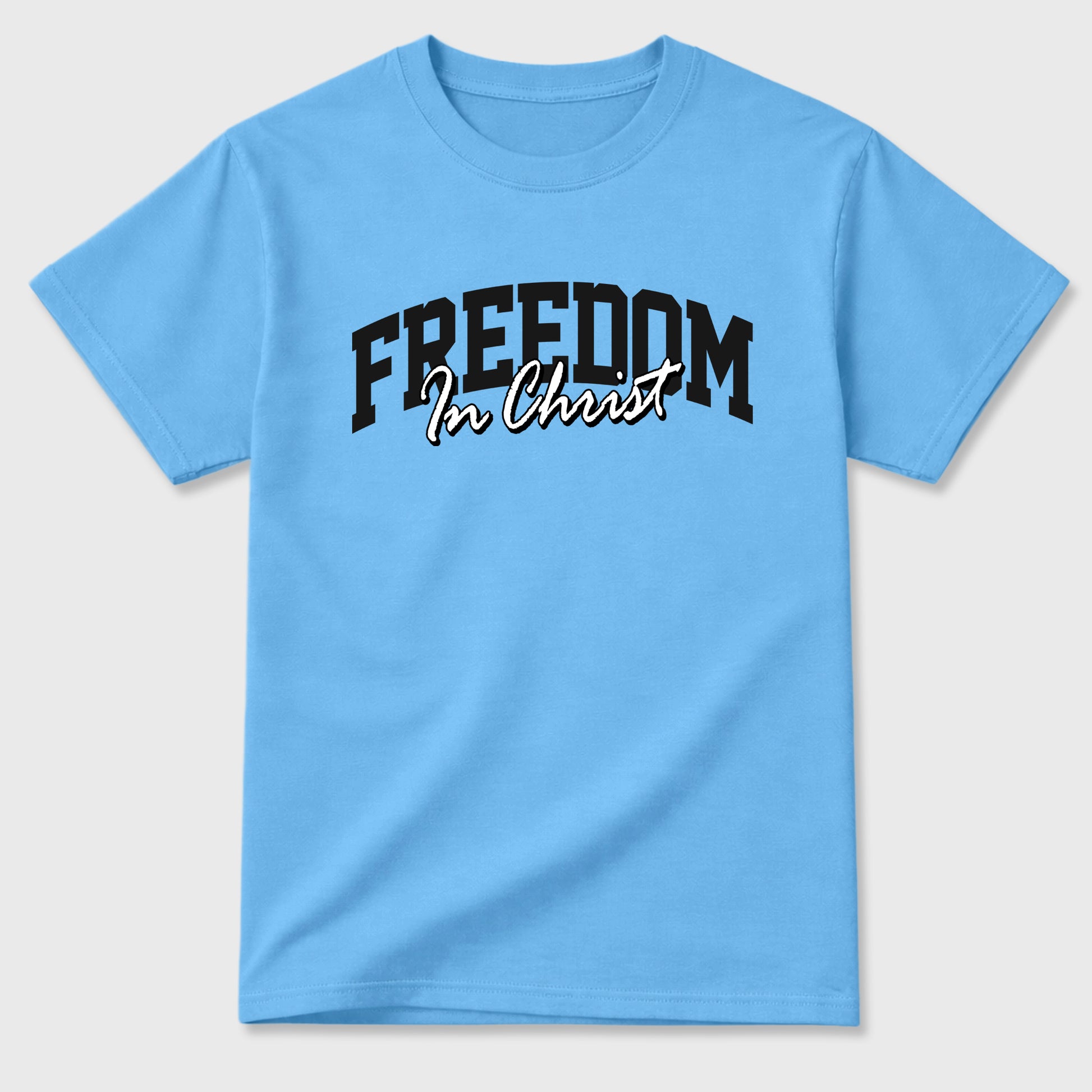 Sneaker match tees – Sneaker Tees To Match Air Jordan 14 University Blue Shoes – Freedom In Christ Tee Carolina Blue 2