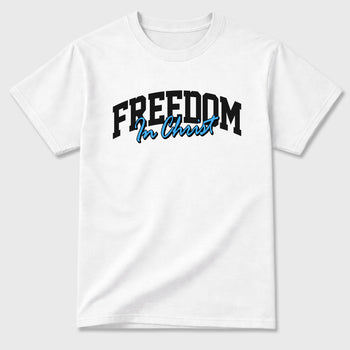 Sneaker match tees – Sneaker Tees To Match Air Jordan 14 University Blue Shoes – Freedom In Christ Tee White 2