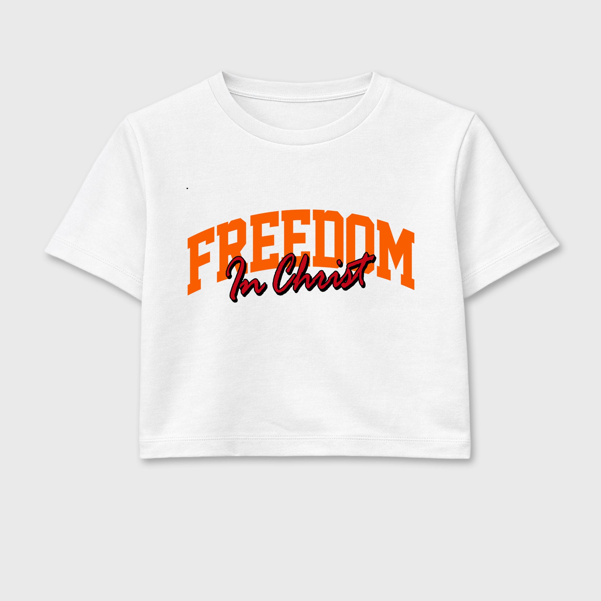 Sneaker match tees – Sneaker Tees To Match Air Jordan 3 Orange Citrus Shoes – Freedom In Christ Crop T-Shirt White 2