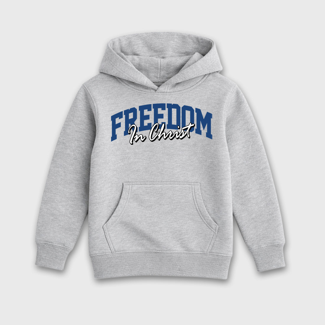 Freedom In Christ Baby & Kids Graphic Hoodie featuring original artwork designed to match the Air Jordan 3 True Blue. Heather Grey 2 Kids Graphic Sweater.