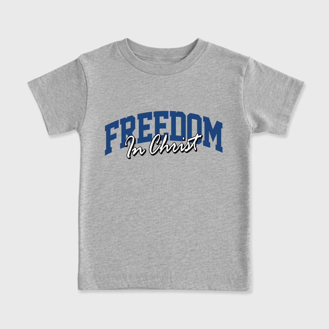 Freedom In Christ Baby & Kids Graphic T-Shirt featuring original artwork designed to match the Air Jordan 3 True Blue. Heather Grey 2 Kids Graphic Tee.