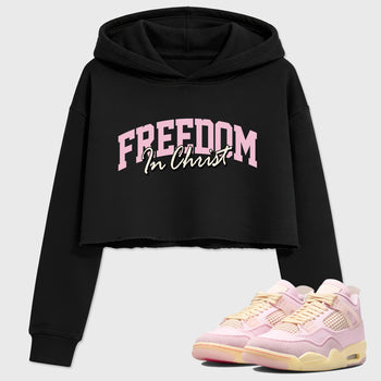 Sneaker match tees – Sneaker Tees To Match Air Jordan 4 Iced Carmine Shoes – Freedom In Christ Crop T-Shirt Black 1