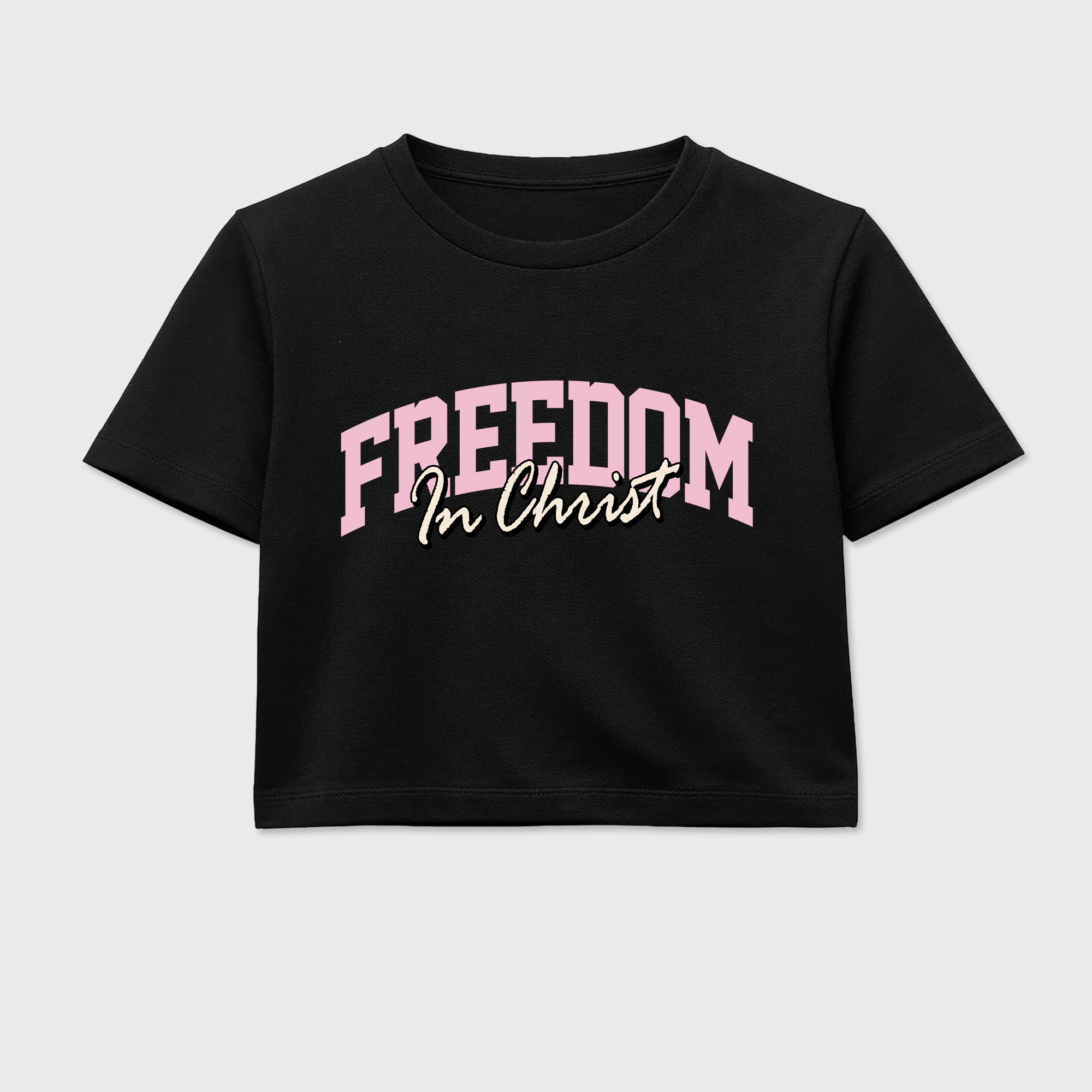 Sneaker match tees – Sneaker Tees To Match Air Jordan 4 Iced Carmine Shoes – Freedom In Christ Crop T-Shirt Black 2