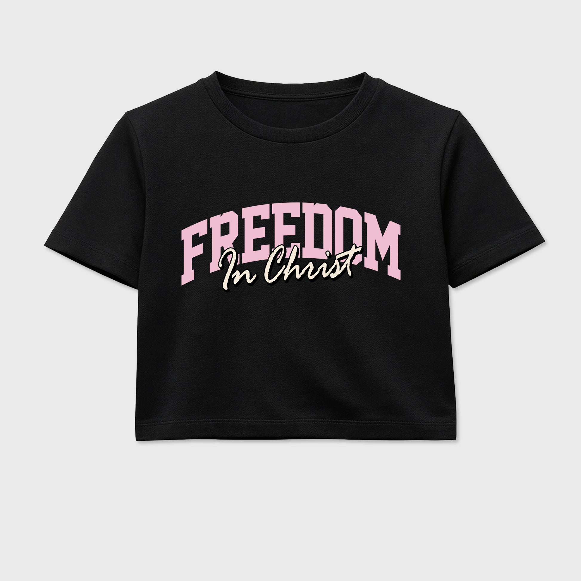 Sneaker match tees – Sneaker Tees To Match Air Jordan 4 Iced Carmine Shoes – Freedom In Christ Crop T-Shirt Black 2