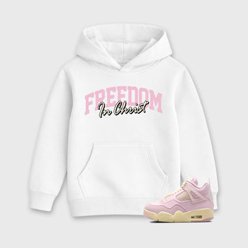 Sneaker match tees – Sneaker Tees To Match Air Jordan 4 Iced Carmine Shoes – Freedom In Christ Kids T-Shirt White 1