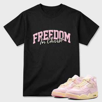 Sneaker match tees – Sneaker Tees To Match Air Jordan 4 Iced Carmine Shoes – Freedom In Christ Tee Black 1