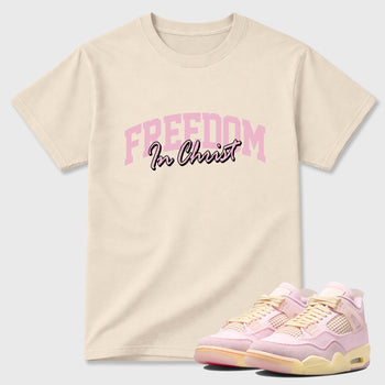 Sneaker match tees – Sneaker Tees To Match Air Jordan 4 Iced Carmine Shoes – Freedom In Christ Tee Natural 1