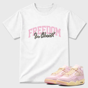 Sneaker match tees – Sneaker Tees To Match Air Jordan 4 Iced Carmine Shoes – Freedom In Christ Tee White 1